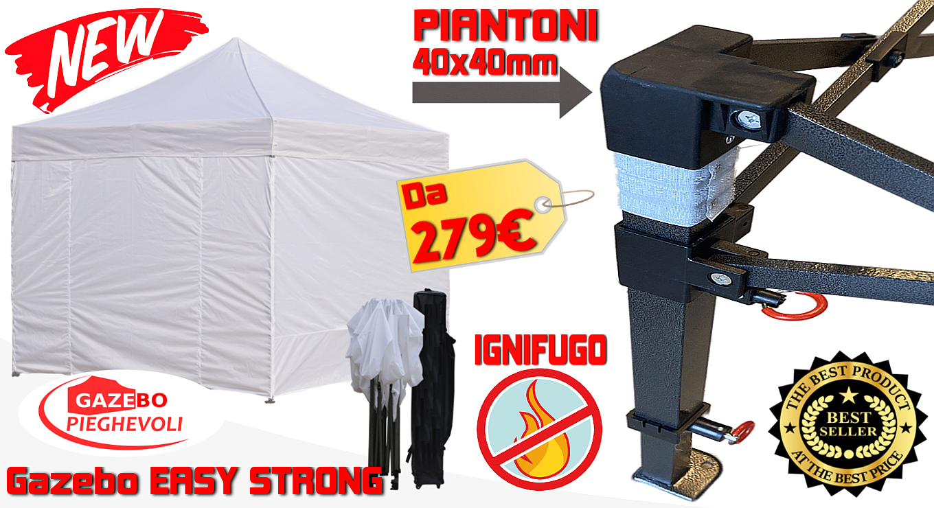 gazebo pieghevole acciaio con piantone 40x40mm ignifugo